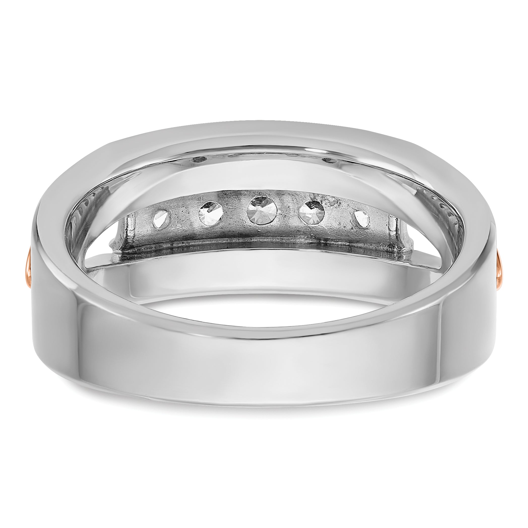 14k Rose and White Gold Mens Polished Channel-set 5-Stone Ring Mounting, Mounting Only - Sophia Jewelers