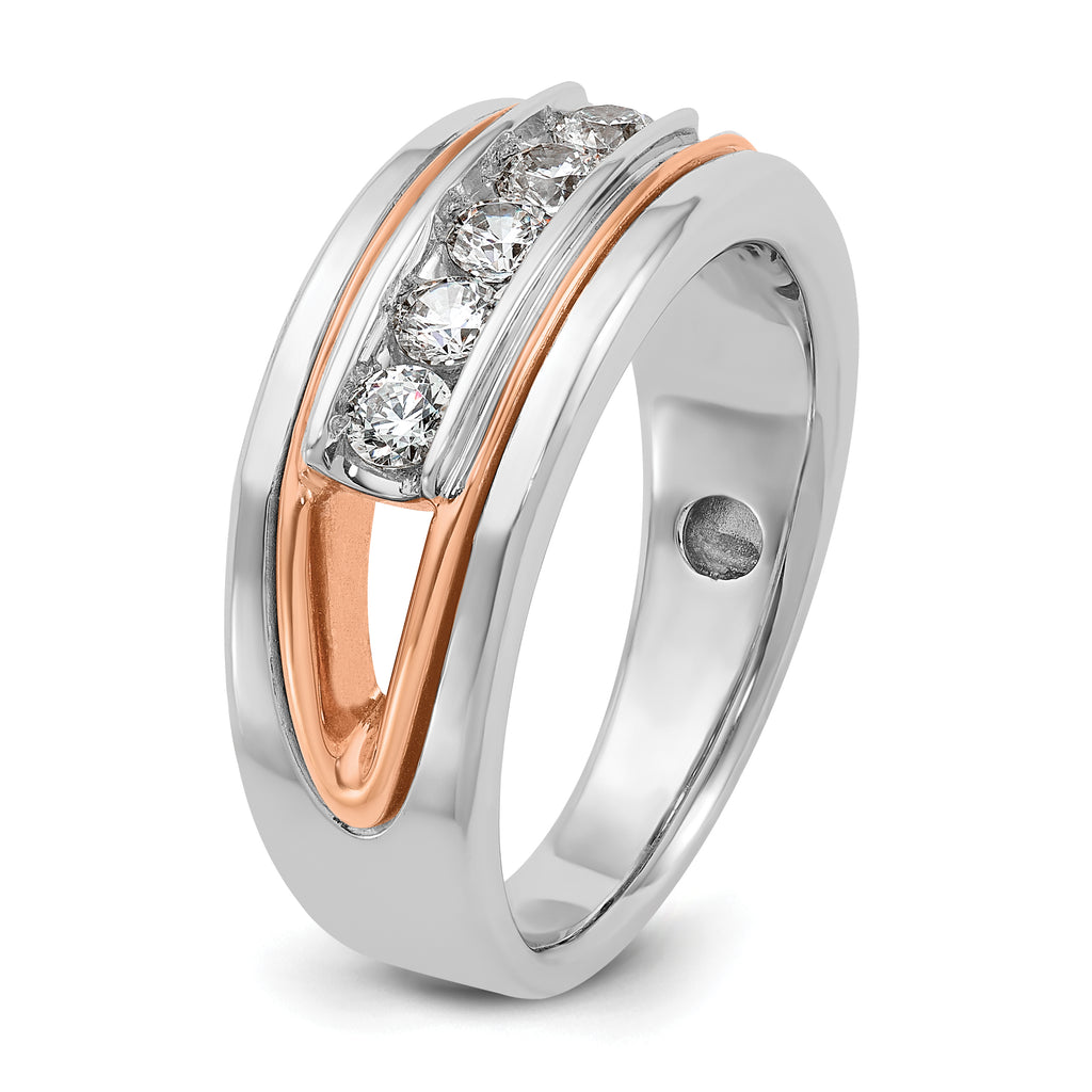 14k Rose and White Gold Mens Polished Channel-set 5-Stone 1/2 Carat AA Diamond Ring - Sophia Jewelers