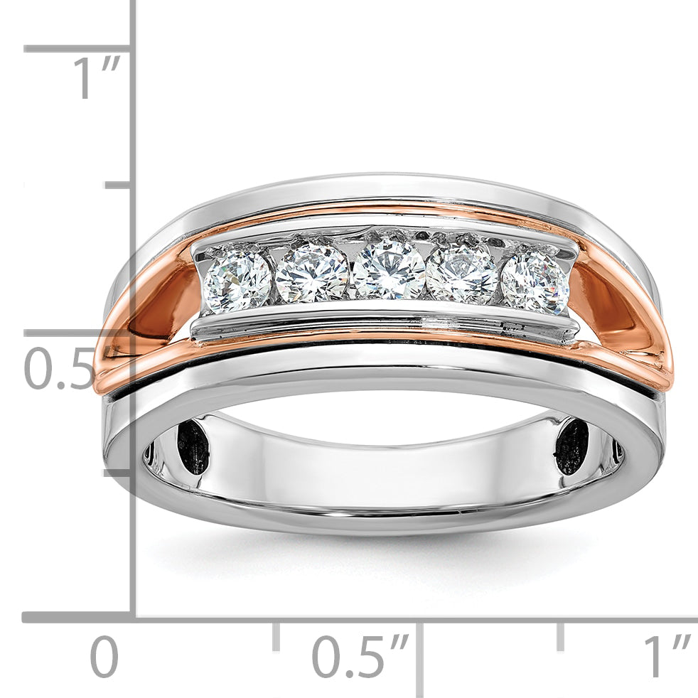 14k Rose and White Gold Mens Polished Channel-set 5-Stone Ring Mounting, Mounting Only - Sophia Jewelers