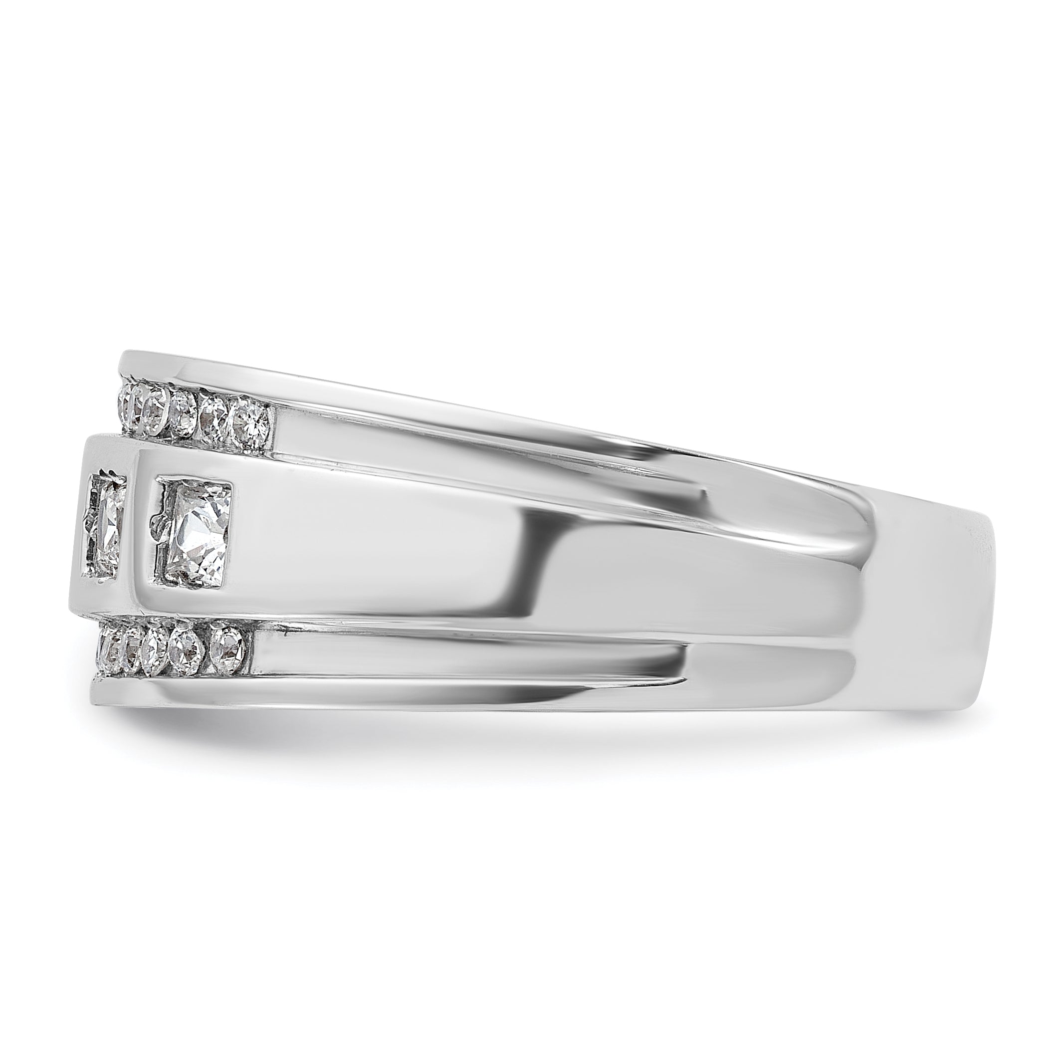 14k White Gold Men's Polished and Grooved Square 1 1/4 Carat AA Quality Diamond 5-Stone Ring - Sophia Jewelers