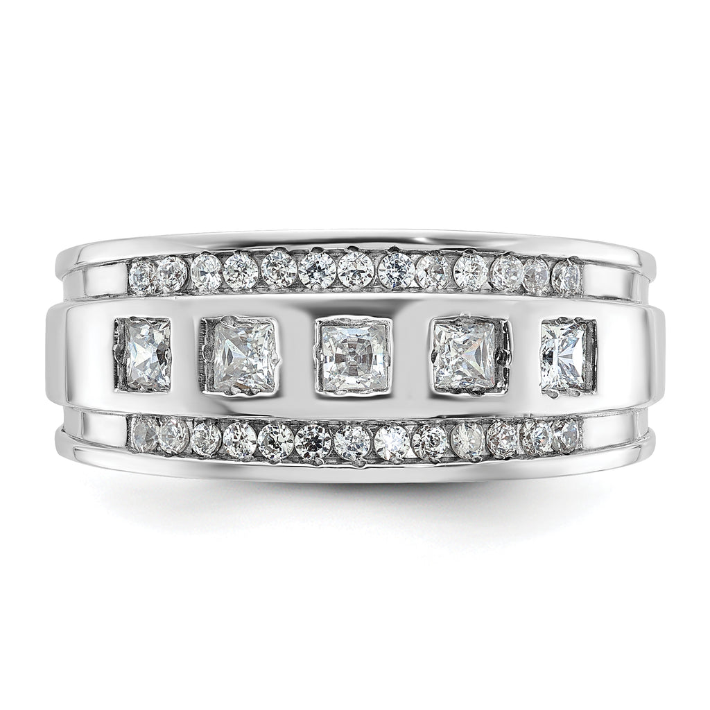 14k White Gold Men's Polished and Grooved Square 5-Stone Ring Mounting, Mounting Only - Sophia Jewelers