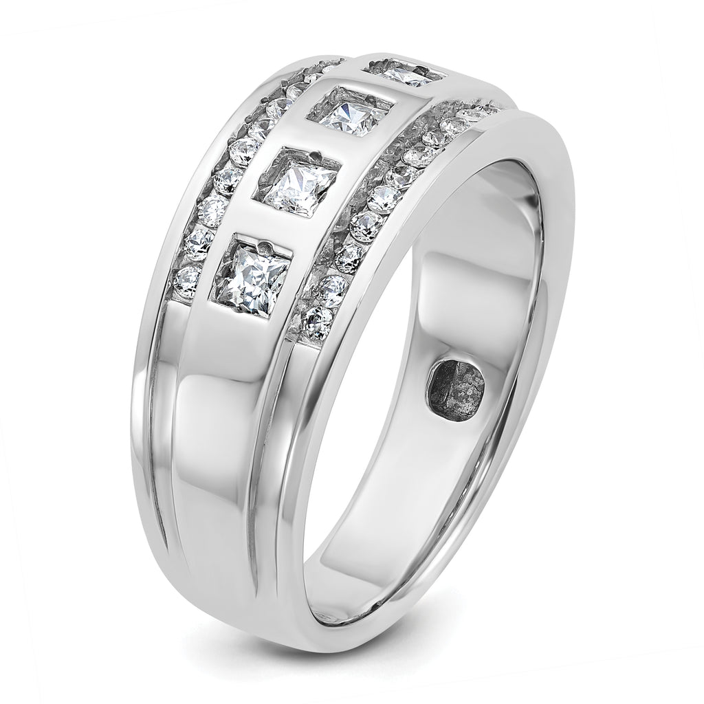 14k White Gold Men's Polished and Grooved Square 5-Stone Ring Mounting, Mounting Only - Sophia Jewelers