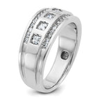 14k White Gold Men's Polished and Grooved Square 5-Stone Ring Mounting, Mounting Only - Sophia Jewelers