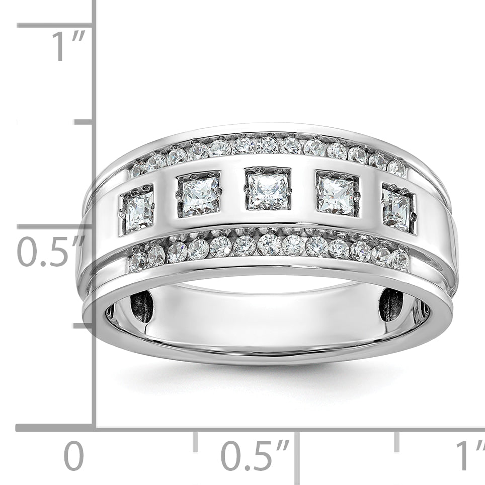 14k White Gold Men's Polished and Grooved Square 1 1/4 Carat AA Quality Diamond 5-Stone Ring - Sophia Jewelers