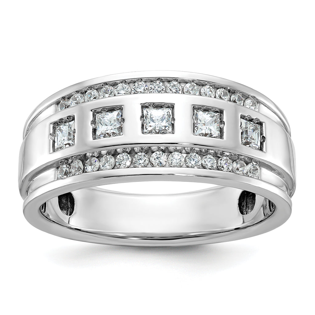 14k White Gold Men's Polished and Grooved Square 5-Stone Ring Mounting, Mounting Only - Sophia Jewelers