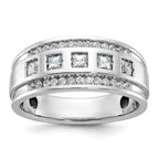 14k White Gold Men's Polished and Grooved Square 1 1/4 Carat AA Quality Diamond 5-Stone Ring - Sophia Jewelers