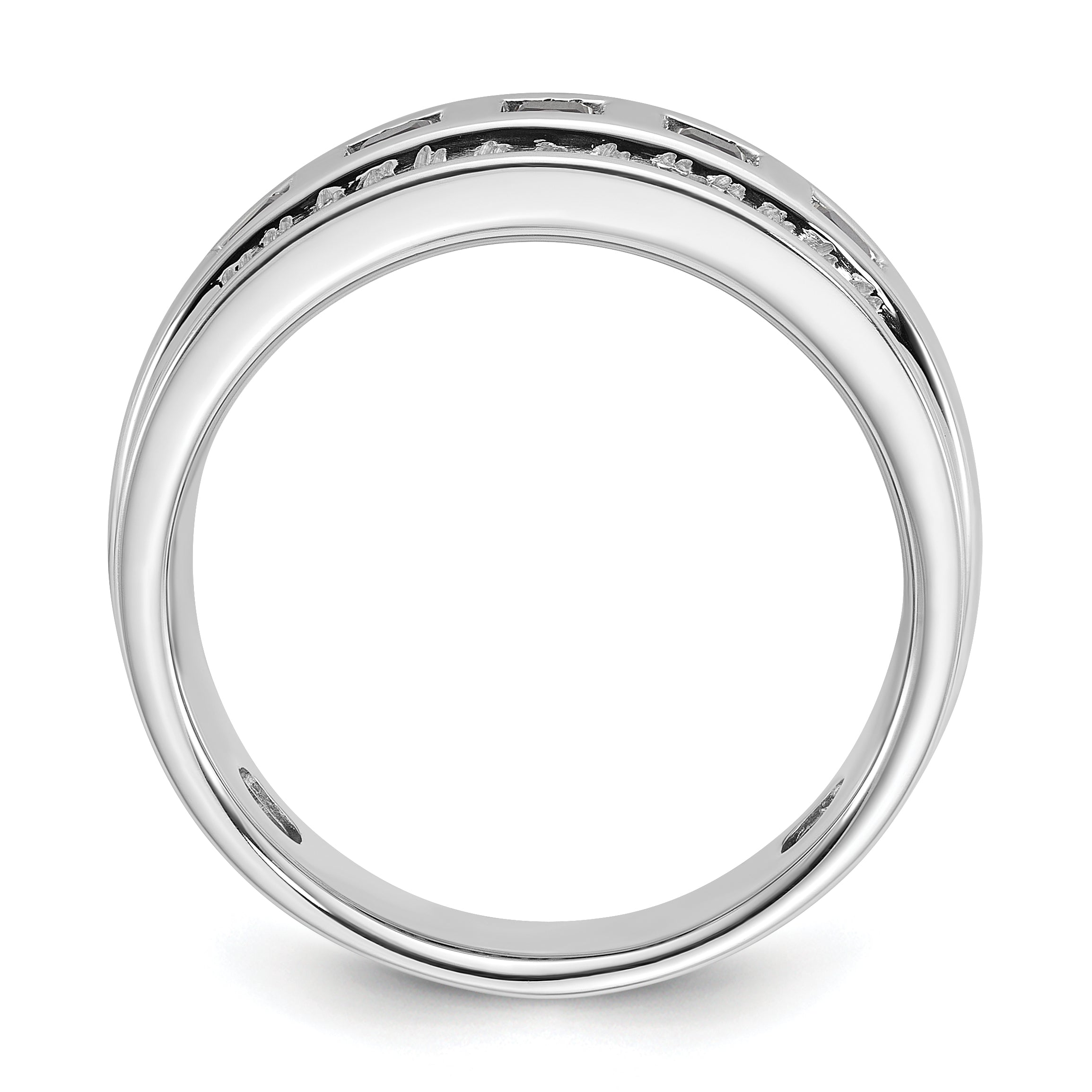 14k White Gold Men's Polished and Grooved Square Black and White 1 1/5 Carat AA Quality Diamond 5-Stone Ring Secondary image