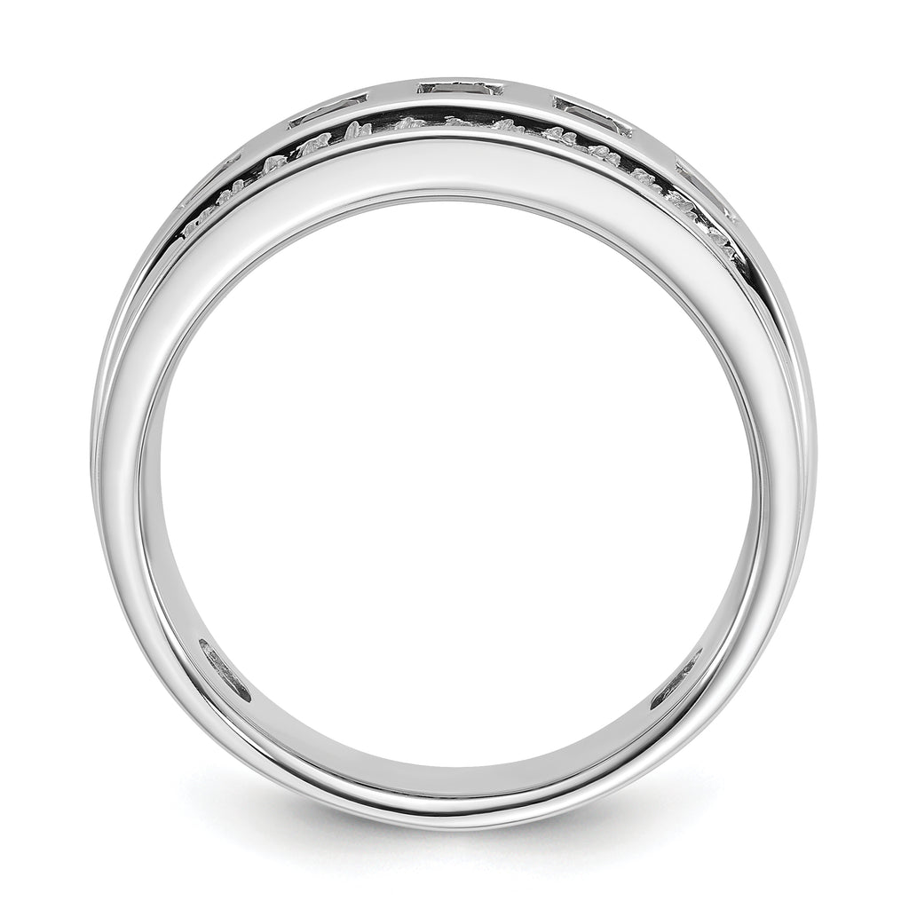 14k White Gold Men's Polished and Grooved Square Black and White 1 1/5 Carat AA Quality Diamond 5-Stone Ring