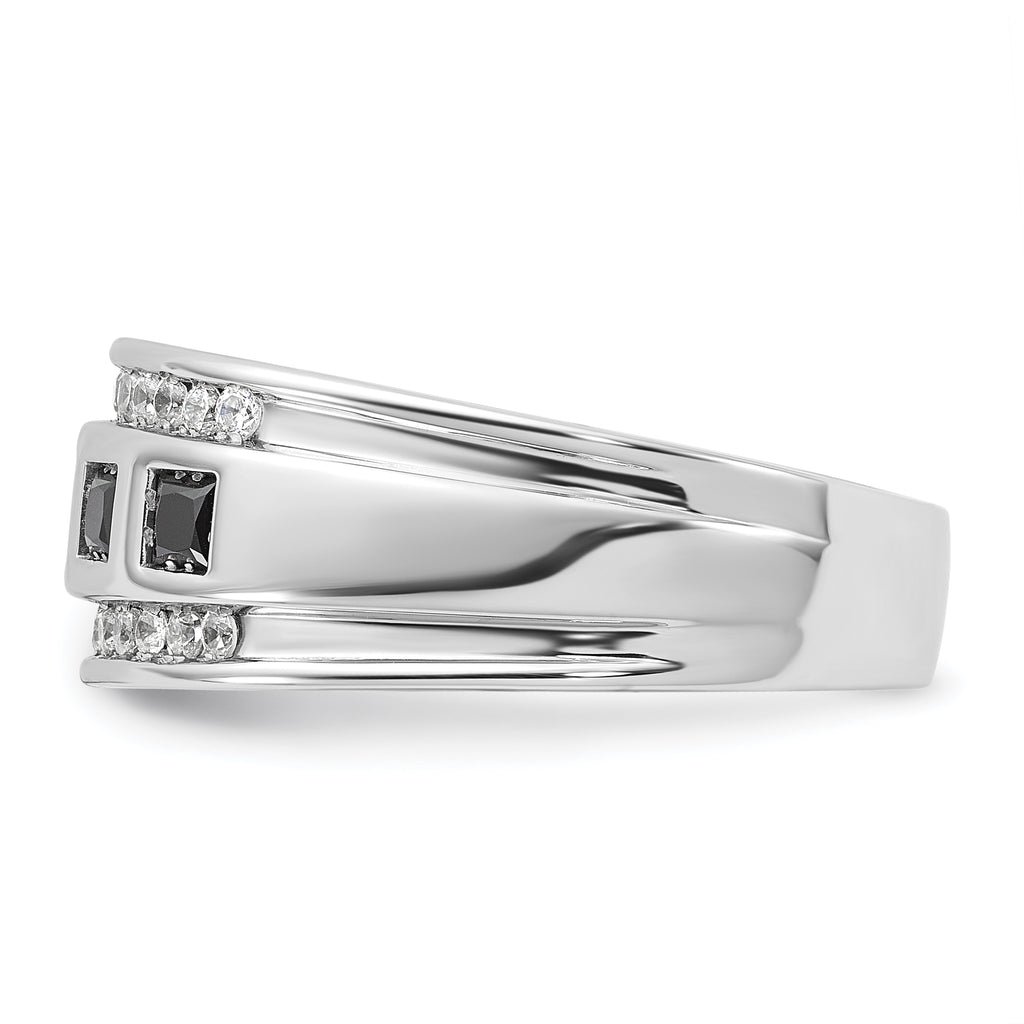 14k White Gold Men's Polished and Grooved Square Black and White 1 1/5 Carat AA Quality Diamond 5-Stone Ring