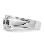 14k White Gold Men's Polished and Grooved Square Black and White 1 1/5 Carat AA Quality Diamond 5-Stone Ring