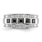 14k White Gold Men's Polished and Grooved Square Black and White 1 1/5 Carat AA Quality Diamond 5-Stone Ring