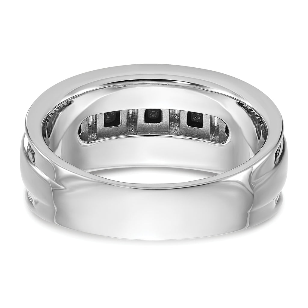 14k White Gold Men's Polished and Grooved Square Black and White 1 1/5 Carat AA Quality Diamond 5-Stone Ring