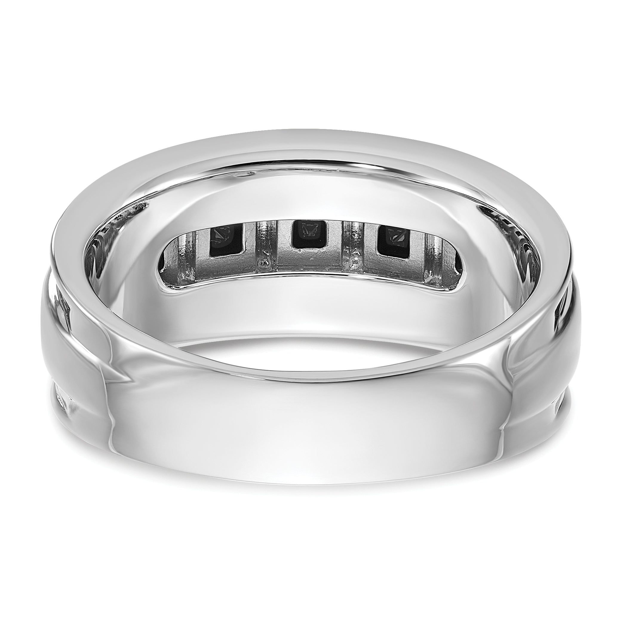 14k White Gold Men's Polished and Grooved Square Black and White 1 1/5 Carat AA Quality Diamond 5-Stone Ring