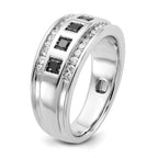 14k White Gold Men's Polished and Grooved Square Black and White 1 1/5 Carat AA Quality Diamond 5-Stone Ring