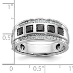 14k White Gold Men's Polished and Grooved Square Black and White 1 1/5 Carat AA Quality Diamond 5-Stone Ring