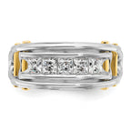 14k Two-tone Mens Polished Channel-set Square 5-Stone Ring Mounting, Mounting Only - Sophia Jewelers
