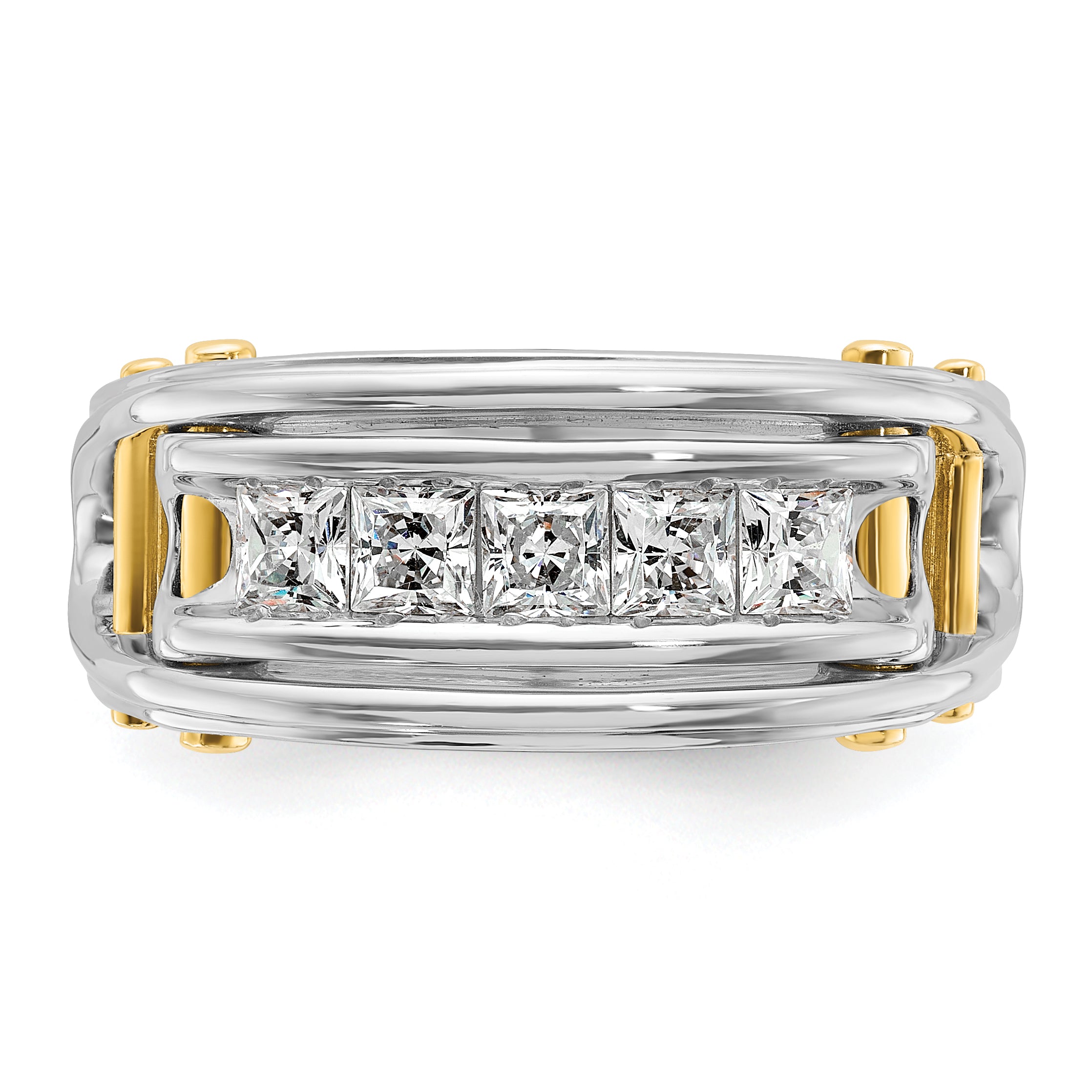 14k Two-tone Mens Polished Channel-set Square 5-Stone Ring Mounting, Mounting Only - Sophia Jewelers