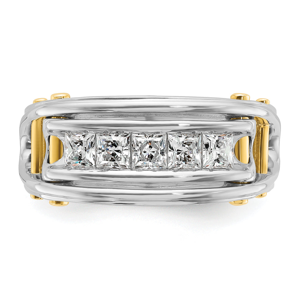 14k Two-tone Mens Polished Channel-set 5-Stone 1 Carat AA Square Diamond Ring - Sophia Jewelers