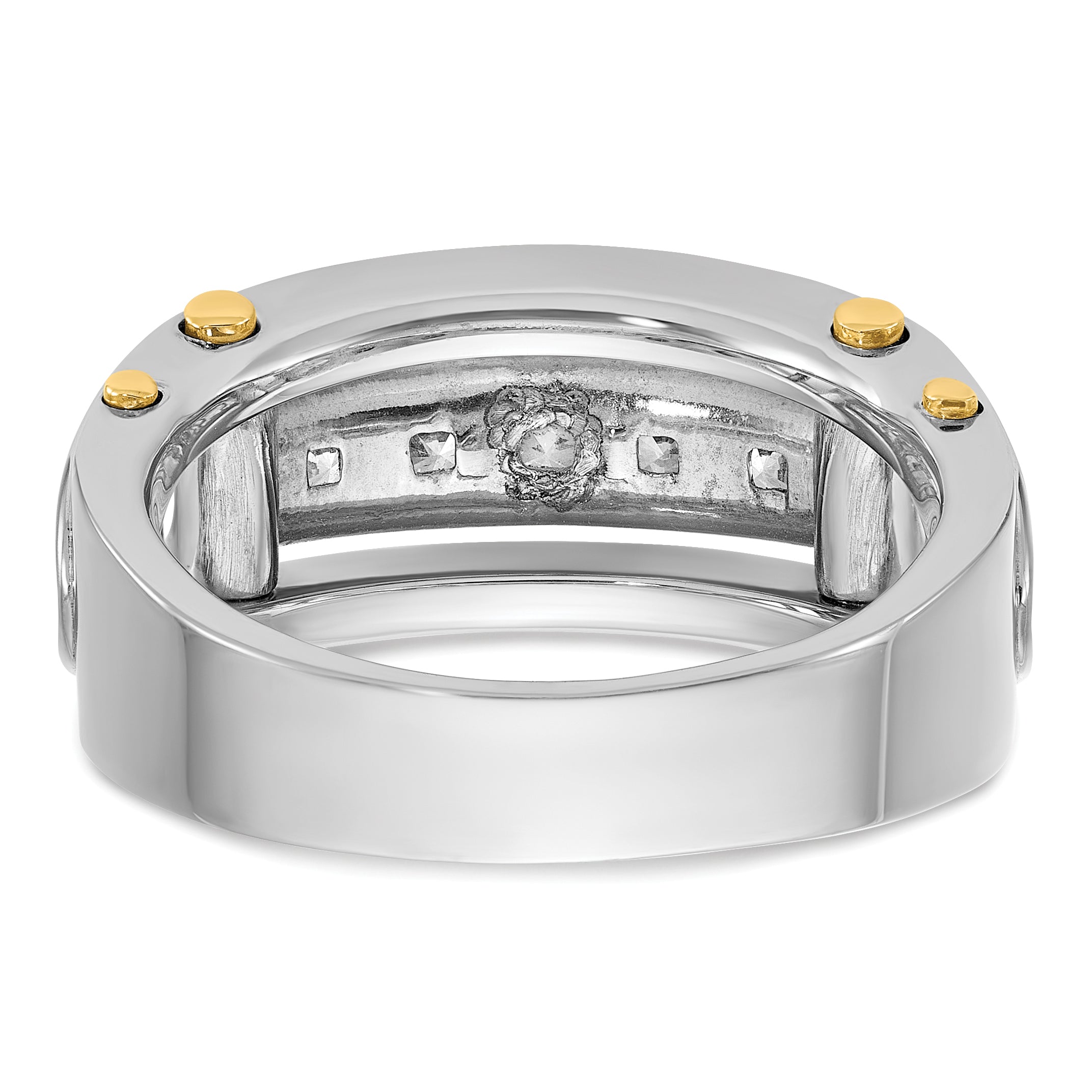 14k Two-tone Mens Polished Channel-set Square 5-Stone Ring Mounting, Mounting Only - Sophia Jewelers