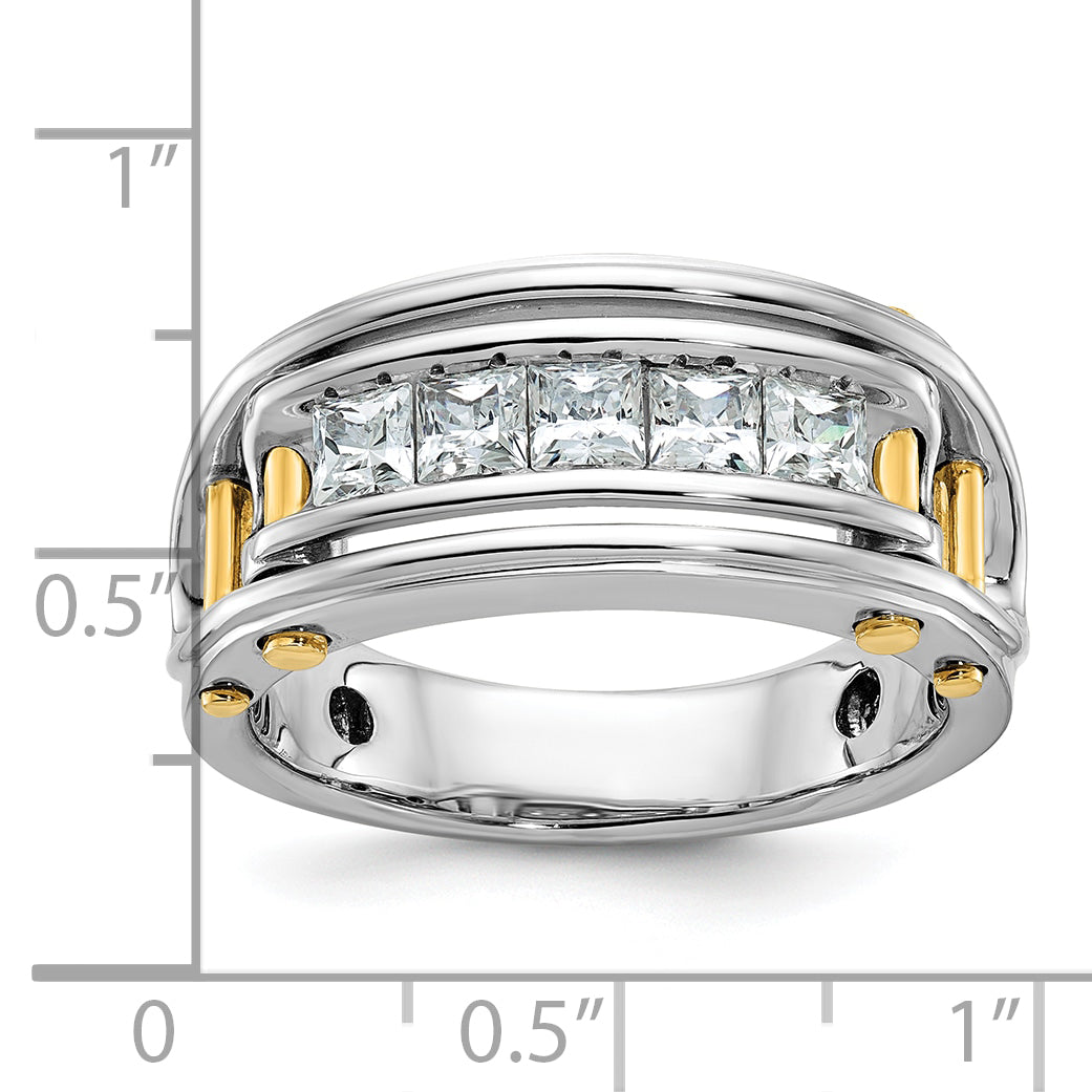 14k Two-tone Mens Polished Channel-set Square 5-Stone Ring Mounting, Mounting Only - Sophia Jewelers