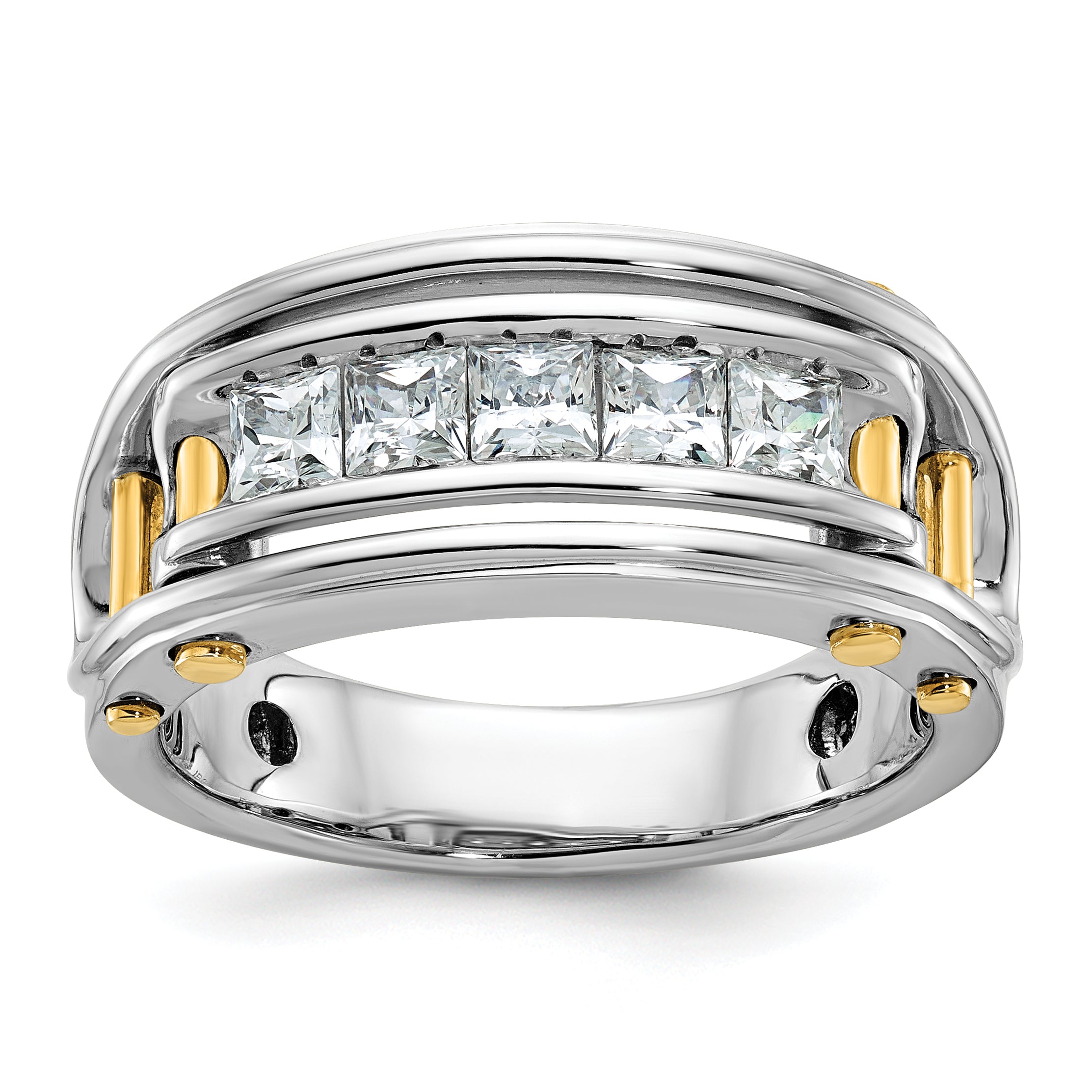 14k Two-tone Mens Polished Channel-set Square 5-Stone Ring Mounting, Mounting Only - Sophia Jewelers Main image