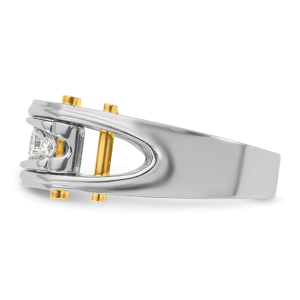 14k Two-tone Mens Polished Grooved Channel-set 5-Stone Ring Mounting, Mounting Only - Sophia Jewelers