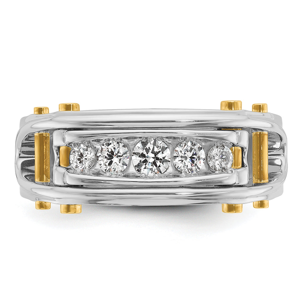 14k Two-tone Mens Polished Grooved Channel-set 5-Stone 1/2 Carat AA Diamond Ring - Sophia Jewelers