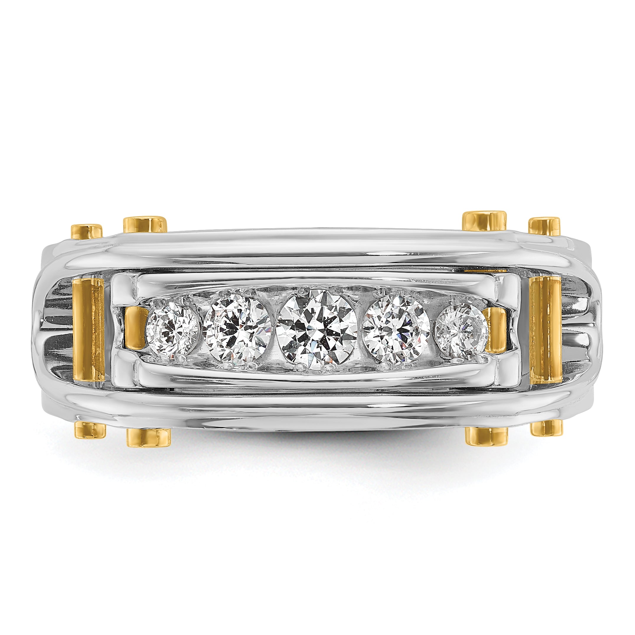 14k Two-tone Mens Polished Grooved Channel-set 5-Stone 1/2 Carat AA Diamond Ring - Sophia Jewelers