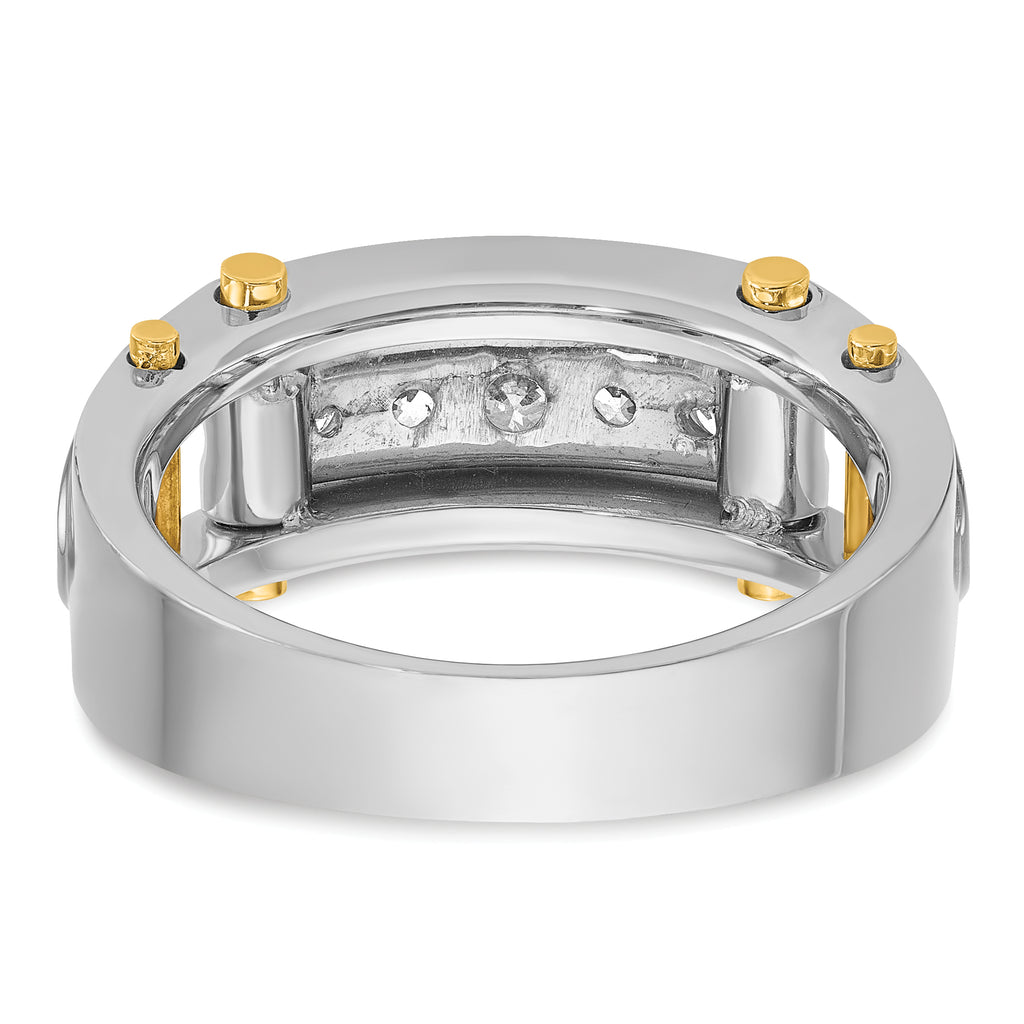 14k Two-tone Mens Polished Grooved Channel-set 5-Stone Ring Mounting, Mounting Only - Sophia Jewelers