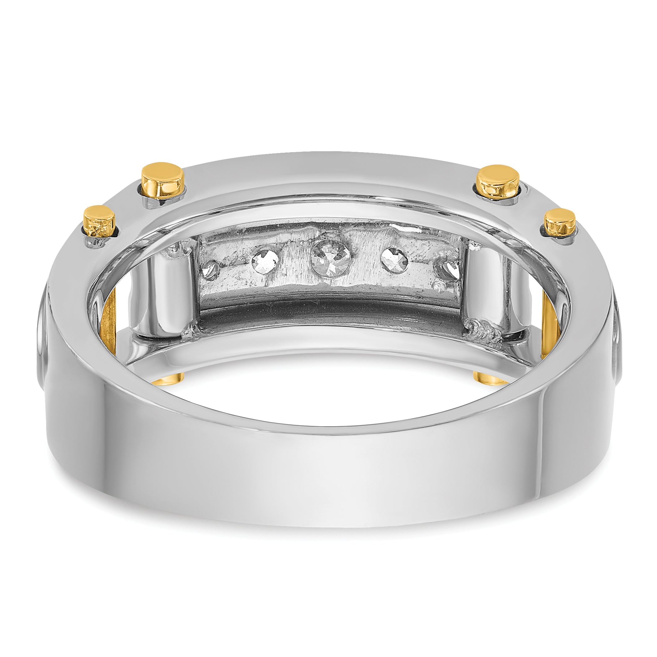 14k Two-tone Mens Polished Grooved Channel-set 5-Stone Ring Mounting, Mounting Only - Sophia Jewelers