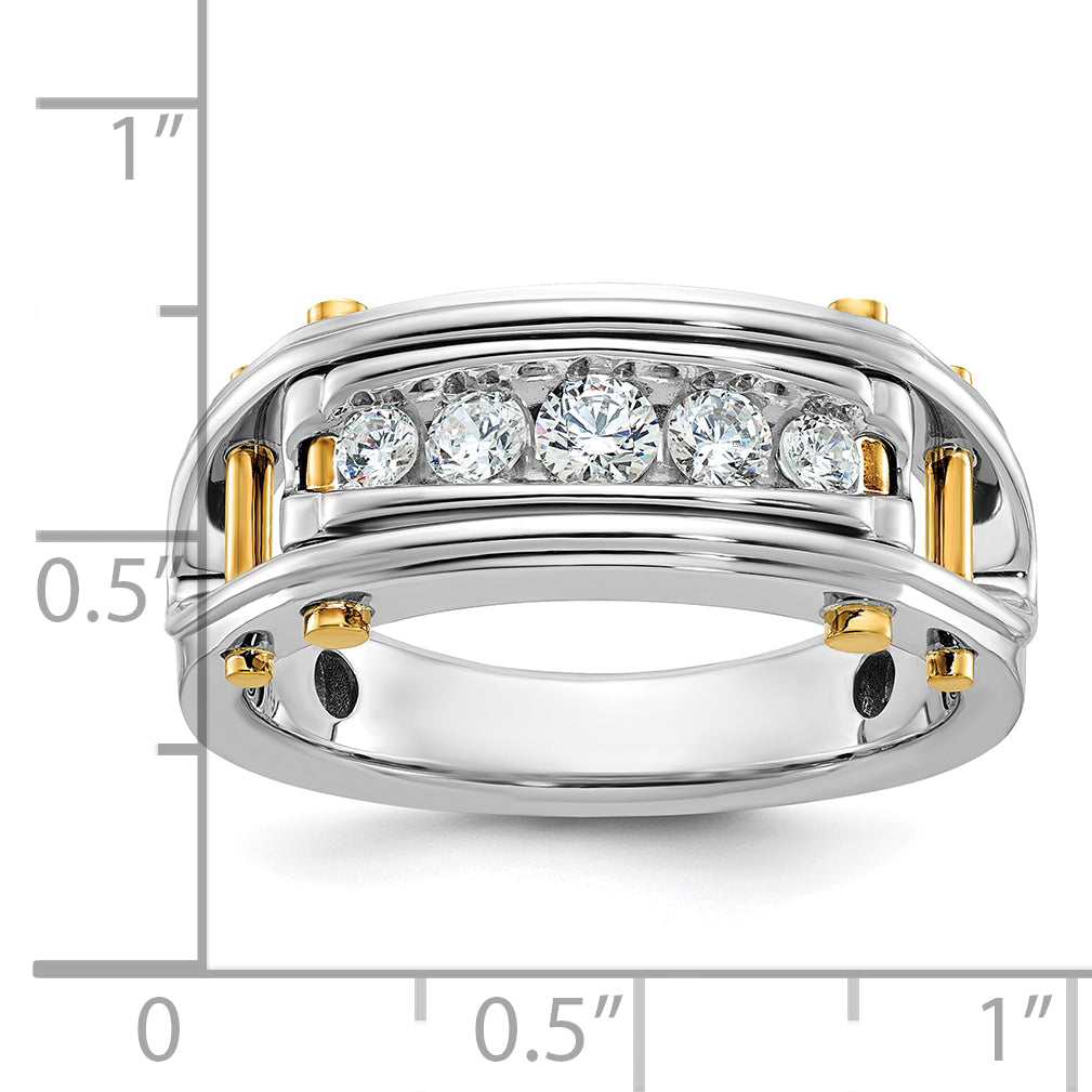14k Two-tone Mens Polished Grooved Channel-set 5-Stone 1/2 Carat AA Diamond Ring - Sophia Jewelers