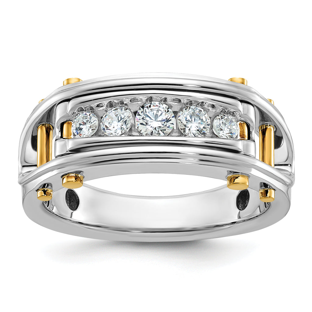 14k Two-tone Mens Polished Grooved Channel-set 5-Stone 1/2 Carat AA Diamond Ring - Sophia Jewelers