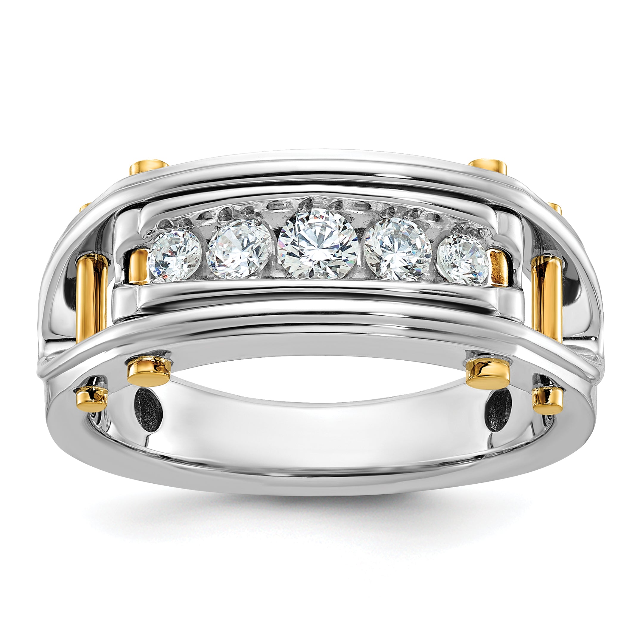 14k Two-tone Mens Polished Grooved Channel-set 5-Stone 1/2 Carat AA Diamond Ring - Sophia Jewelers