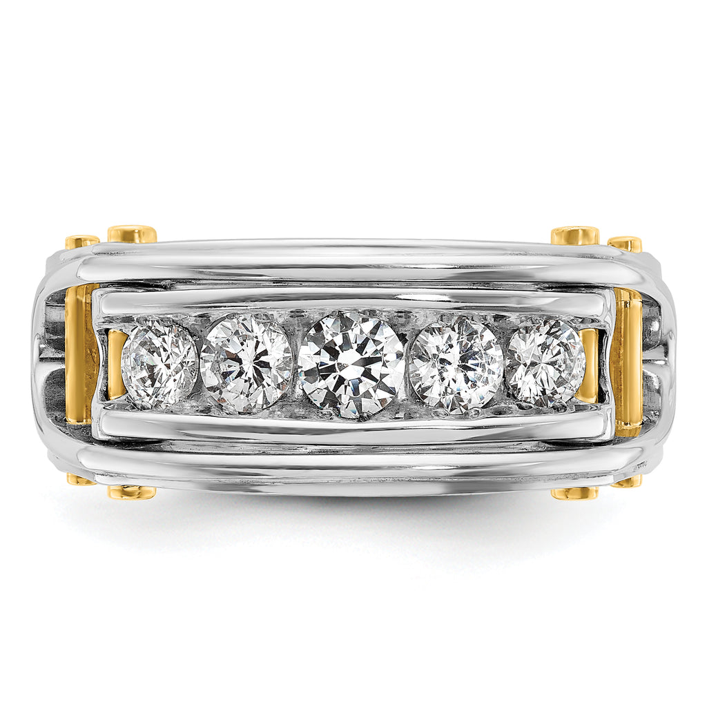 14k Two-tone Mens Polished Grooved Channel-set 5-Stone Ring Mounting, Mounting Only - Sophia Jewelers