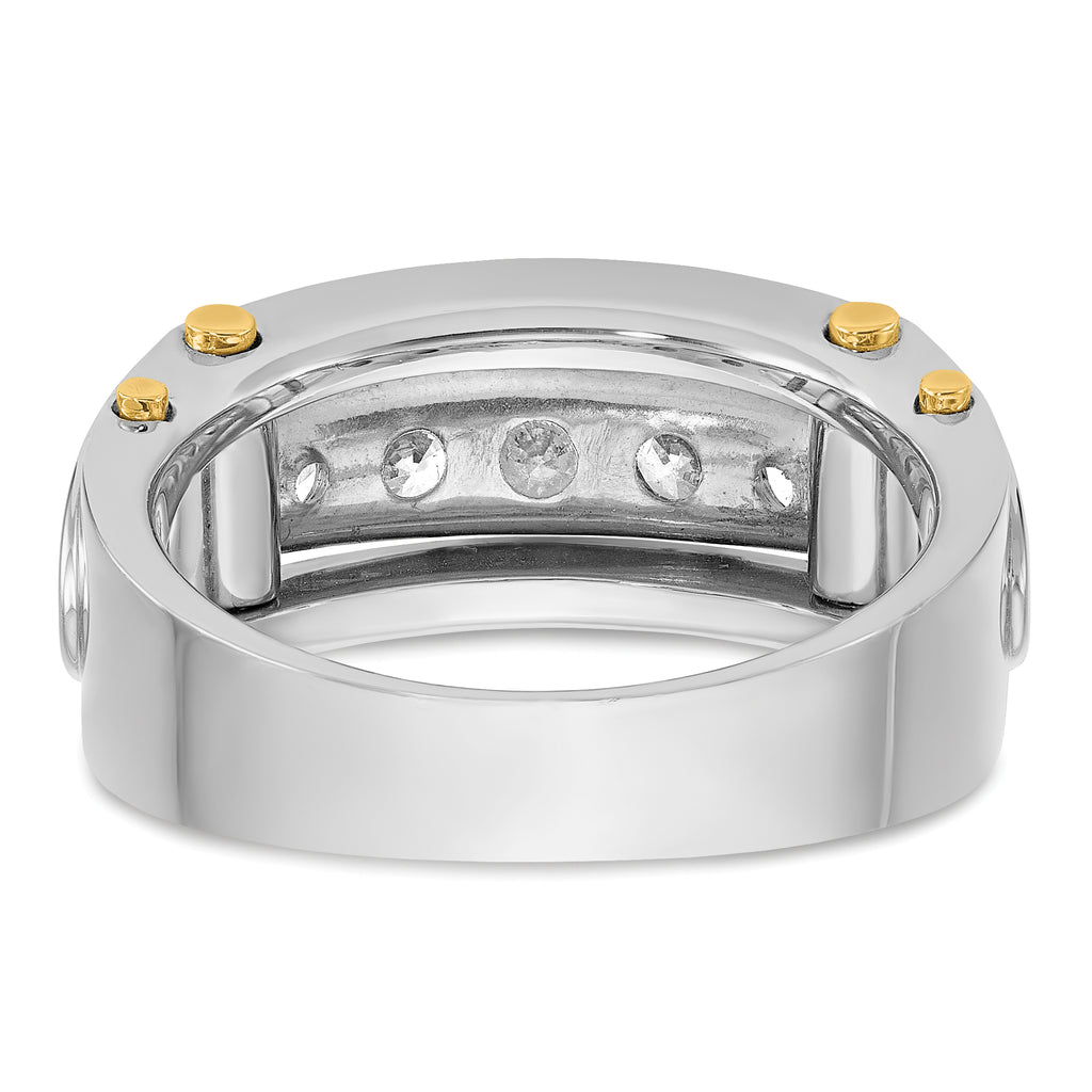14k Two-tone Mens Polished Grooved Channel-set 5-Stone 1 Carat AA Diamond Ring - Sophia Jewelers