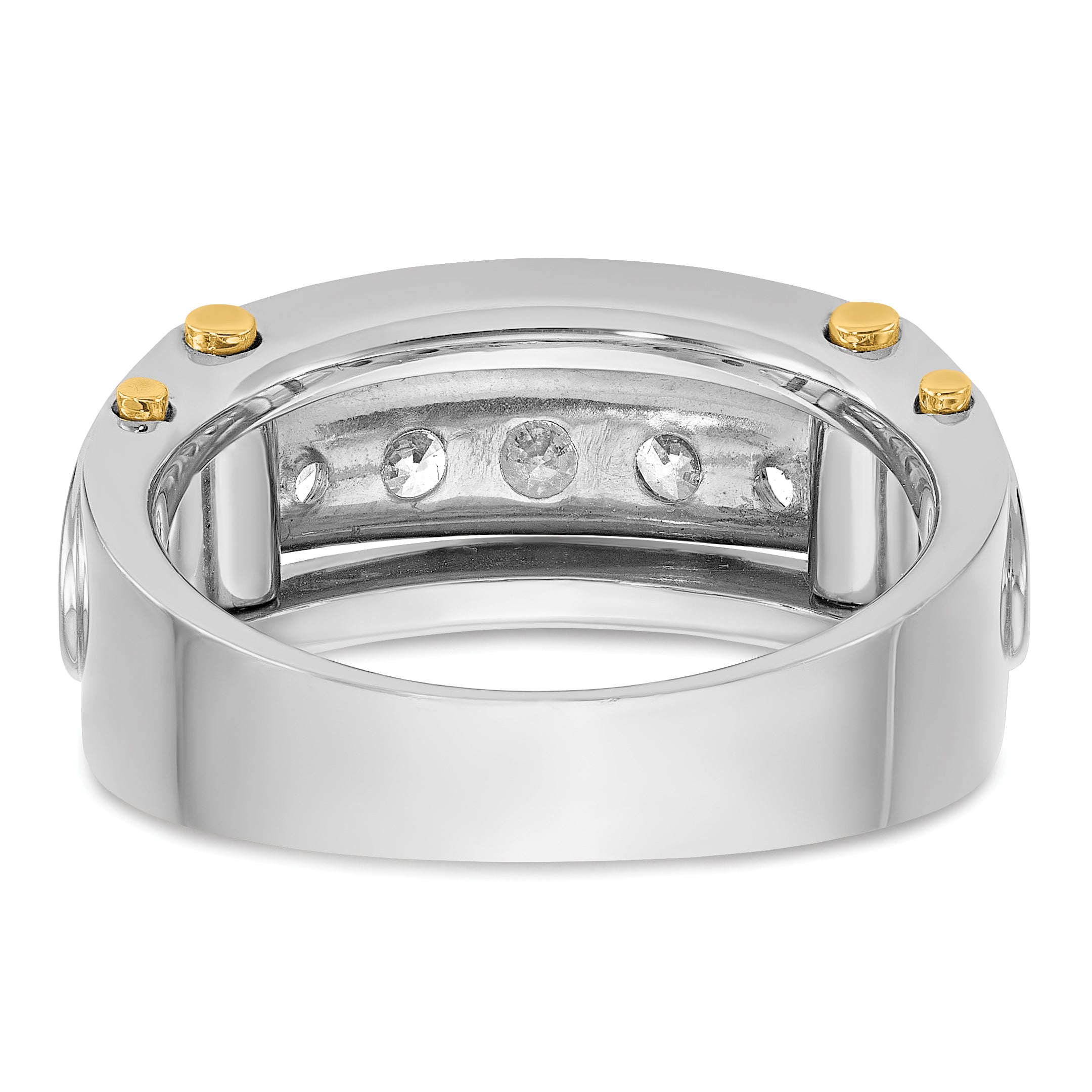 14k Two-tone Mens Polished Grooved Channel-set 5-Stone 1 Carat AA Diamond Ring - Sophia Jewelers
