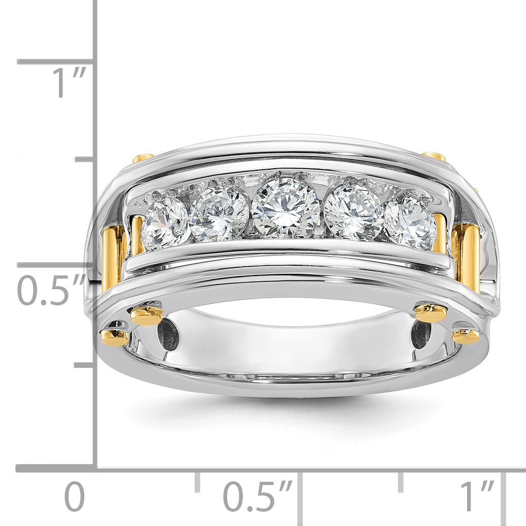 14k Two-tone Mens Polished Grooved Channel-set 5-Stone Ring Mounting, Mounting Only Secondary image