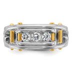 14k Two-tone Mens Polished Grooved Channel-set 3-Stone Ring Mounting, Mounting Only - Sophia Jewelers