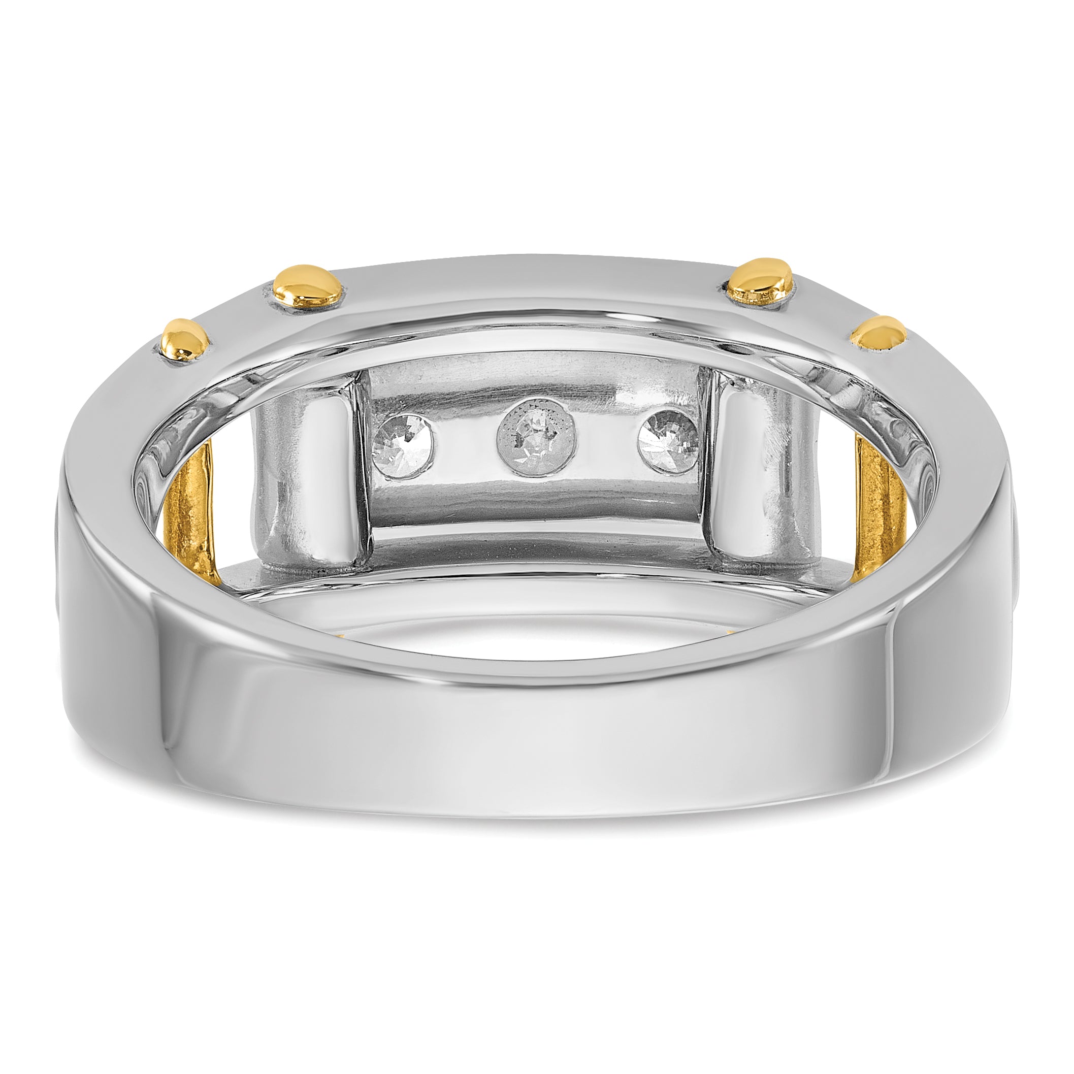 14k Two-tone Mens Polished Grooved Channel-set 3-Stone Ring Mounting, Mounting Only - Sophia Jewelers