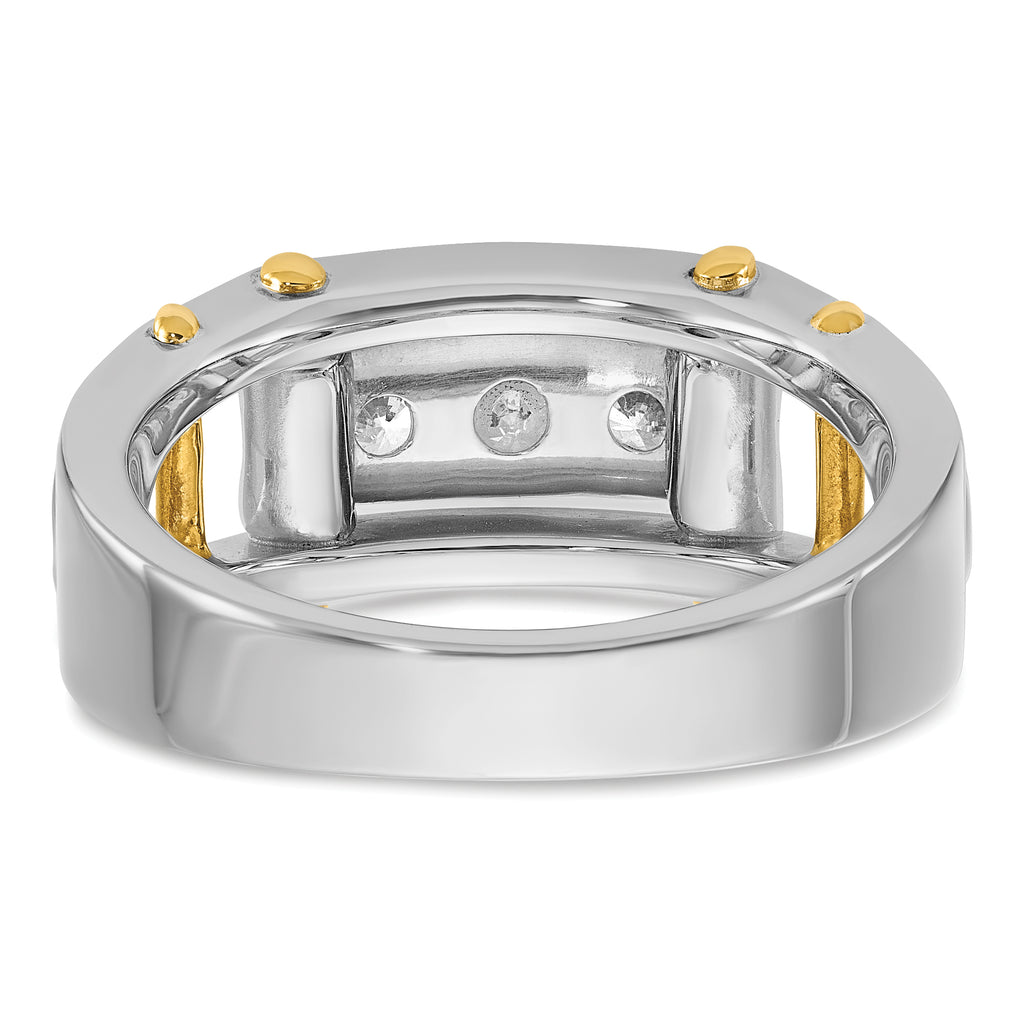 14k Two-tone Mens Polished Grooved Channel-set 3-Stone 1/2 Carat AA Diamond Ring - Sophia Jewelers