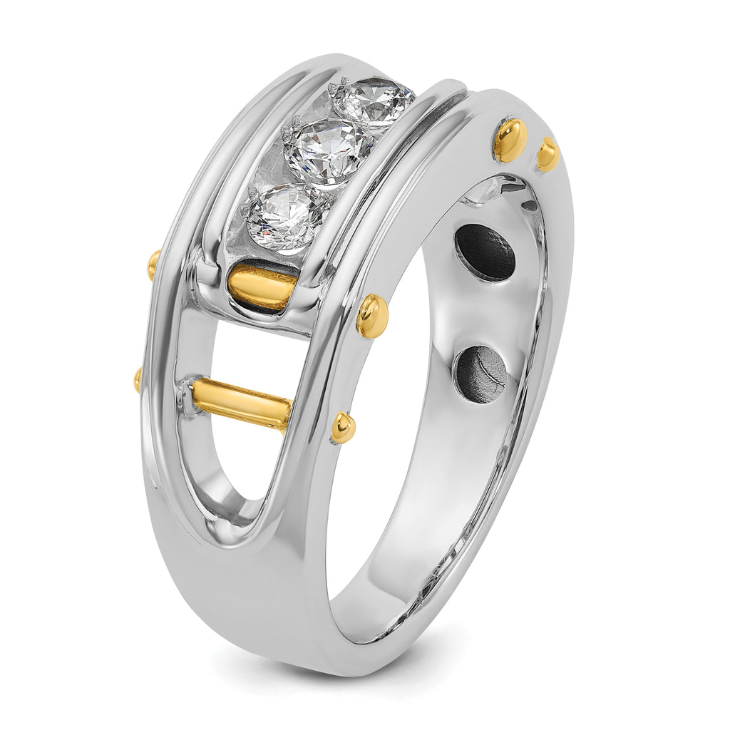 14k Two-tone Mens Polished Grooved Channel-set 3-Stone 1/2 Carat AA Diamond Ring - Sophia Jewelers