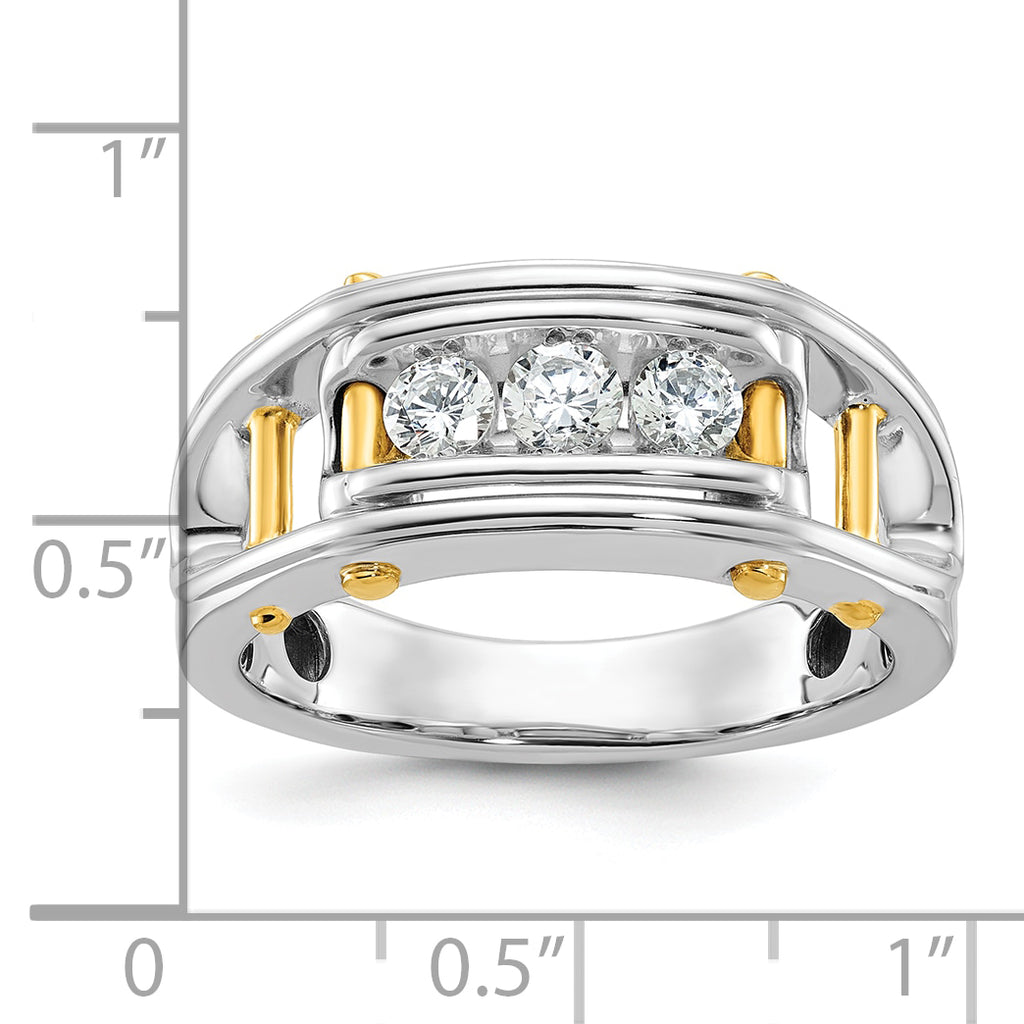 14k Two-tone Mens Polished Grooved Channel-set 3-Stone 1/2 Carat AA Diamond Ring - Sophia Jewelers
