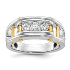 14k Two-tone Mens Polished Grooved Channel-set 3-Stone Ring Mounting, Mounting Only - Sophia Jewelers