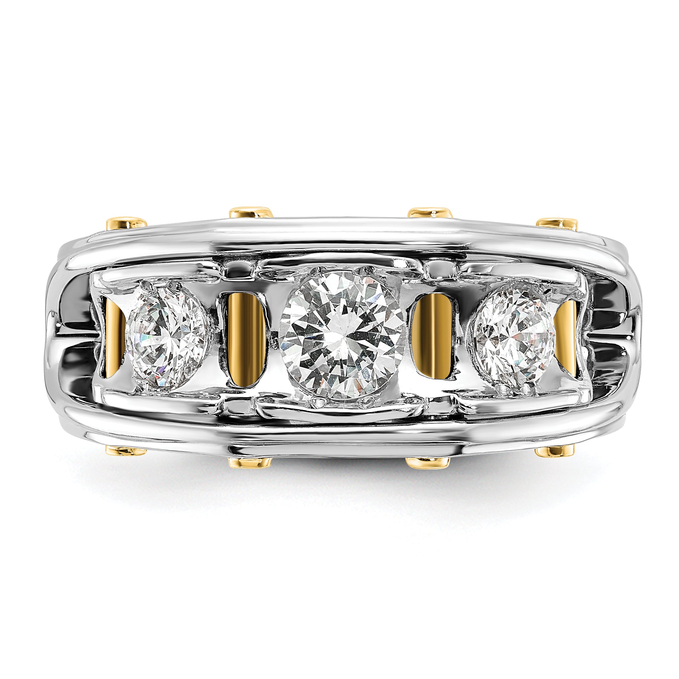 14k Two-tone Mens Polished 3-Stone Ring Mounting, Mounting Only - Sophia Jewelers