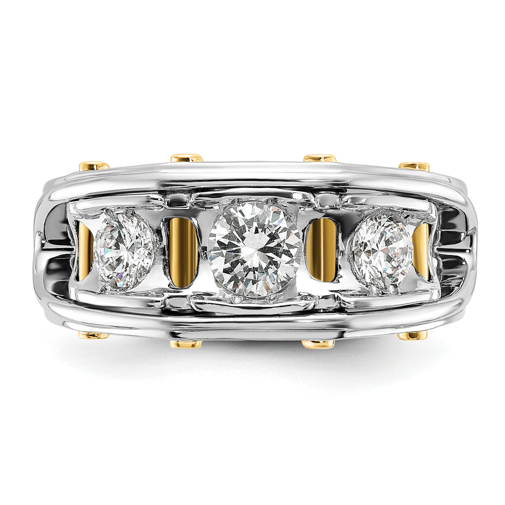 14k Two-tone Men's Polished 3-Stone 1 Carat AA Quality Diamond Ring - Sophia Jewelers