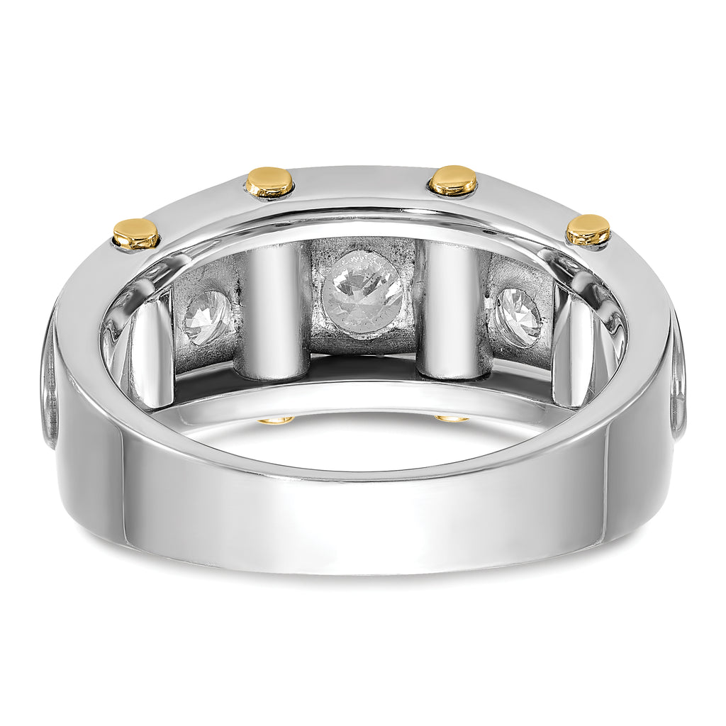 14k Two-tone Mens Polished 3-Stone Ring Mounting, Mounting Only - Sophia Jewelers