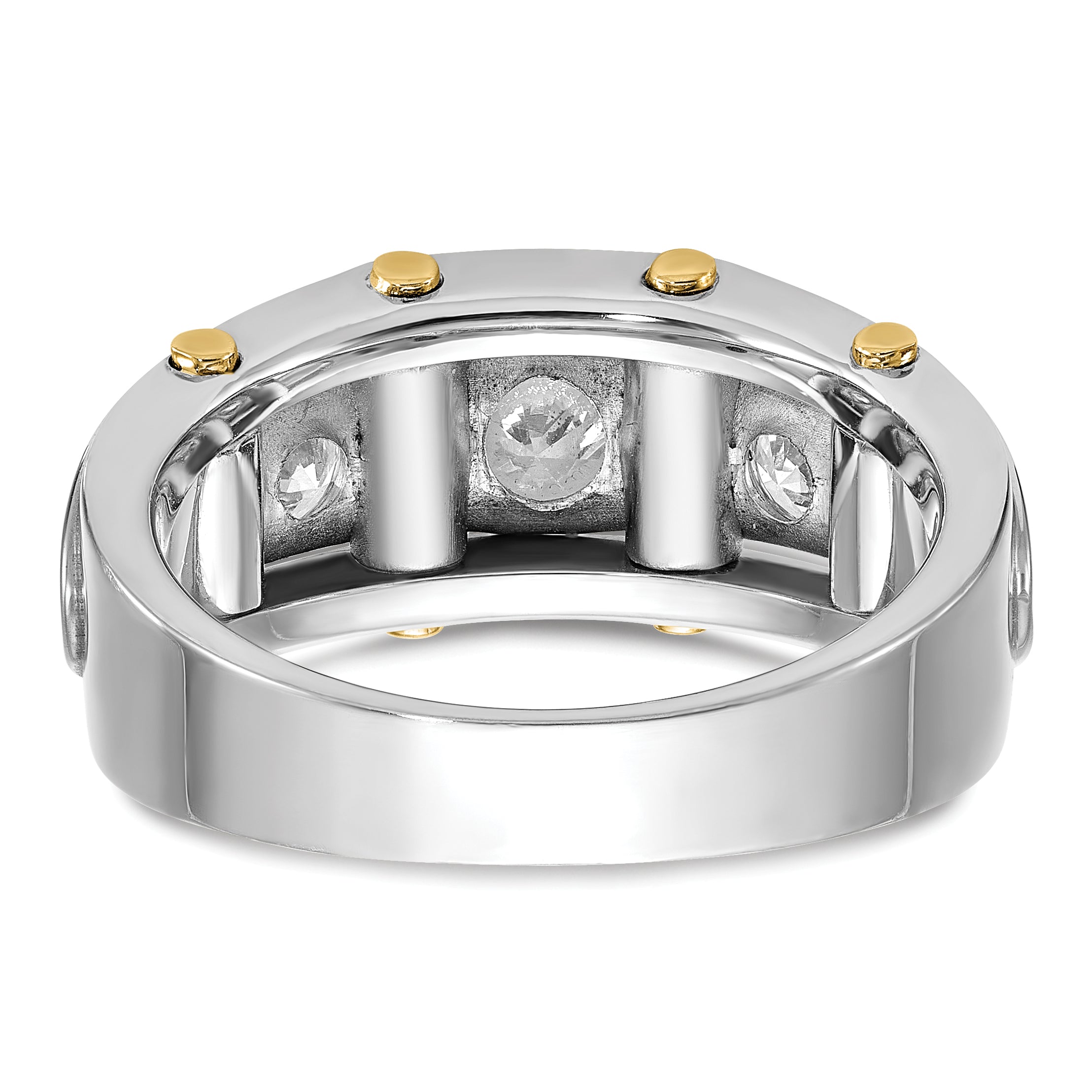 14k Two-tone Mens Polished 3-Stone Ring Mounting, Mounting Only - Sophia Jewelers