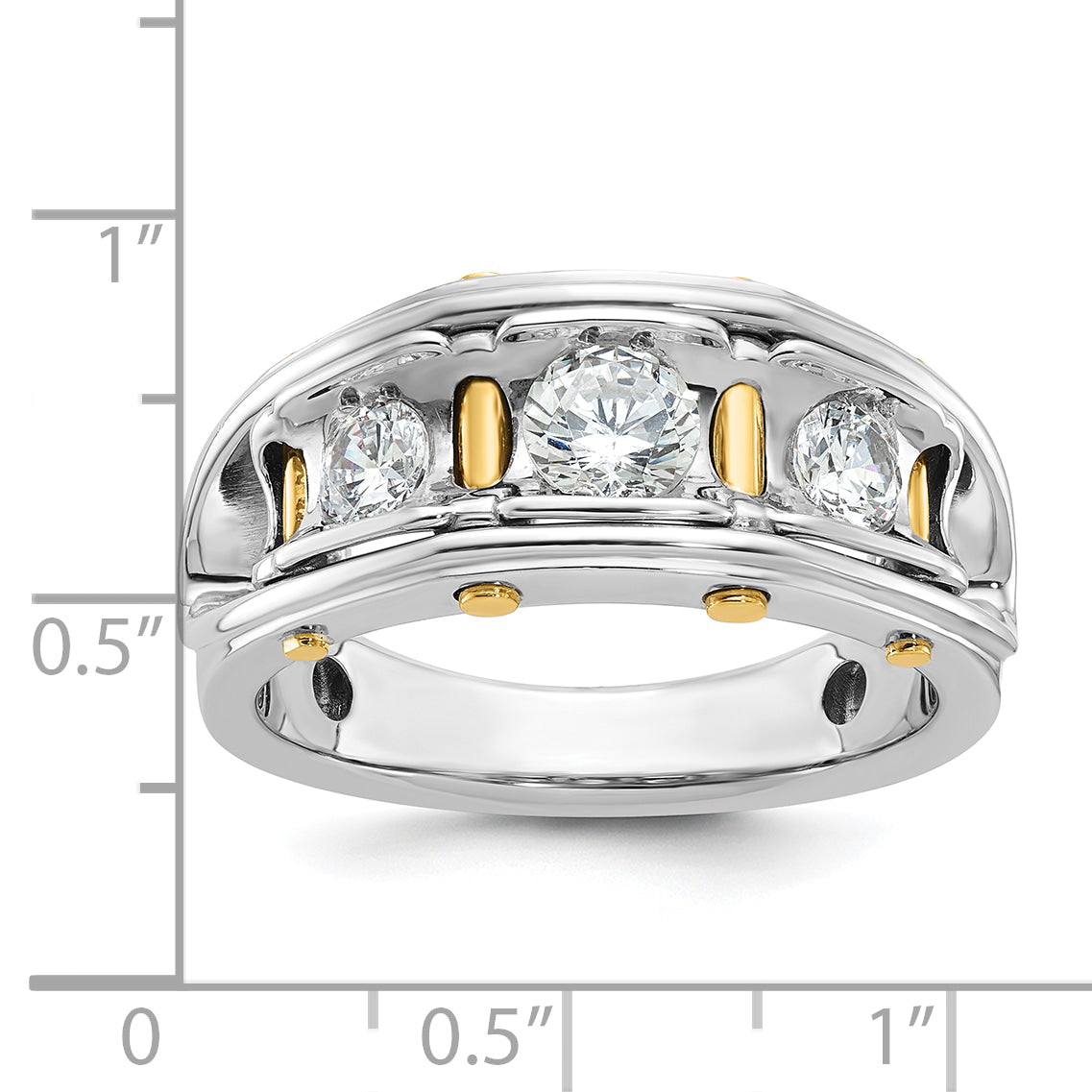 14k Two-tone Men's Polished 3-Stone 1 Carat AA Quality Diamond Ring - Sophia Jewelers