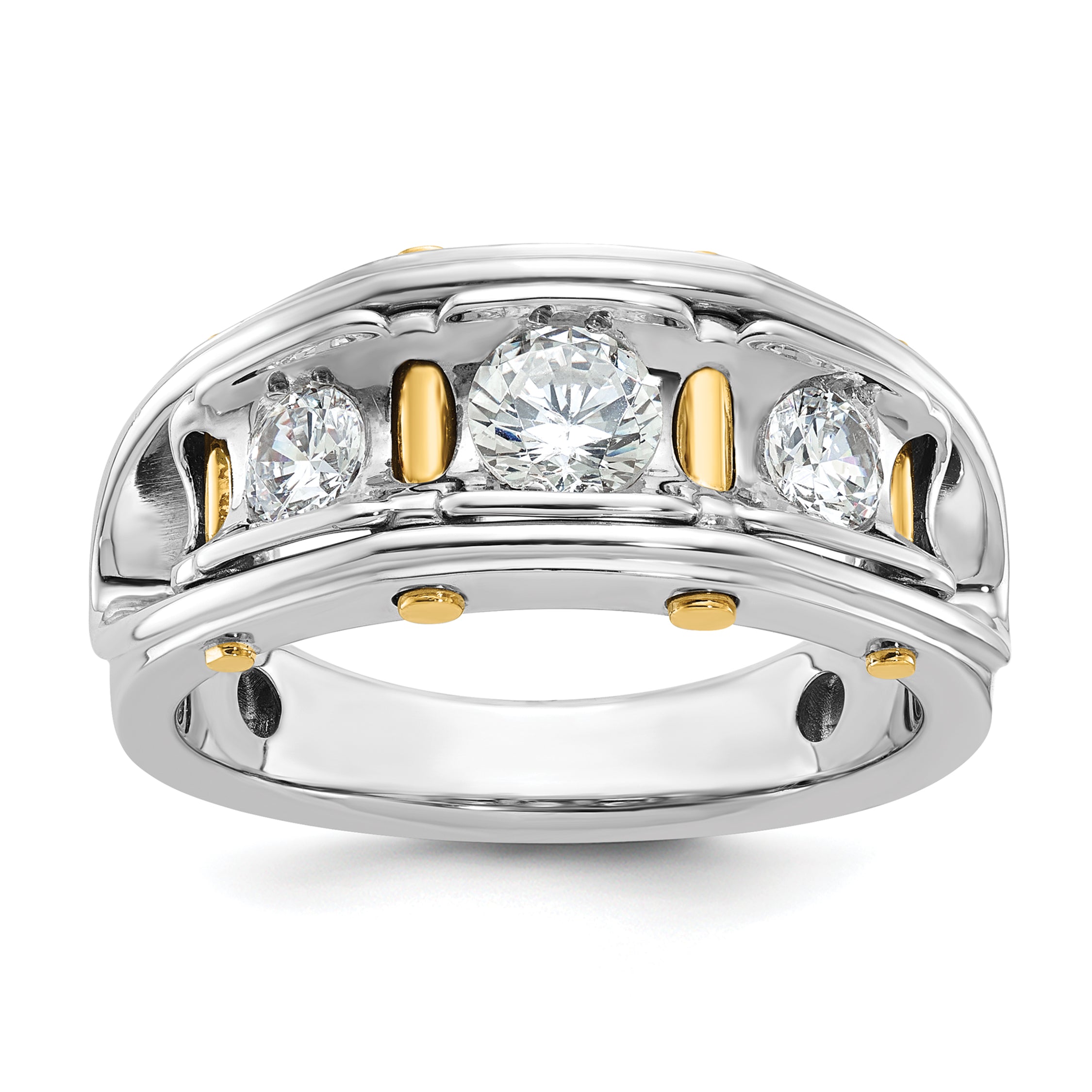 14k Two-tone Men's Polished 3-Stone 1 Carat AA Quality Diamond Ring - Sophia Jewelers
