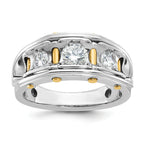 14k Two-tone Mens Polished 3-Stone Ring Mounting, Mounting Only - Sophia Jewelers